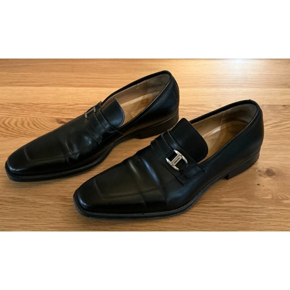 Magnanni Black Leather Monk Strap Slip On Shoes Silver Buckle Portugal Mens 10.5 - Picture 2 of 13